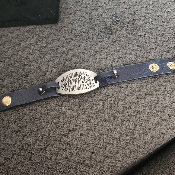 Black Faux Leather Snap Bracelet with Silver Plate - Picture 1 of 3
